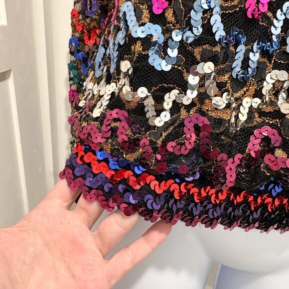 Vintage 80's Rainbow Sequins Sheer Disco Retro Shirt - Picture 4 of 12